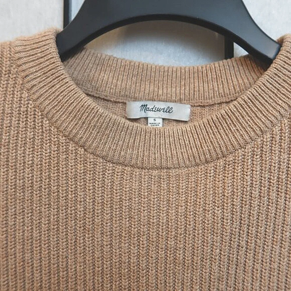 Madewell Cream Tan Ribbed Crew Neck Sweater